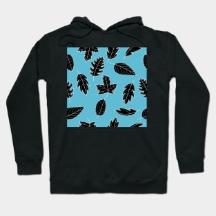 Leaves Pattern - Black and White on Teal Hoodie